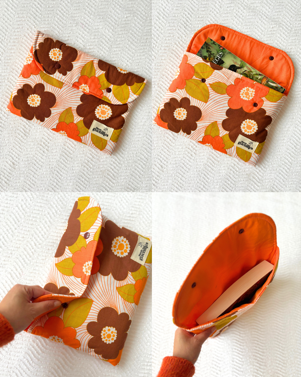 Grande pochette livre et tablette fleurs vintage