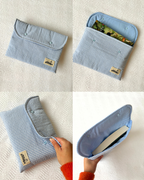 Grande pochette livre et tablette rayures bleues
