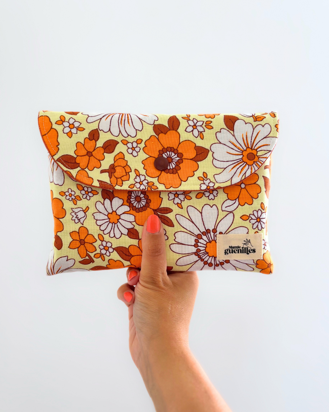 Pochette livre fleurs vintage orange