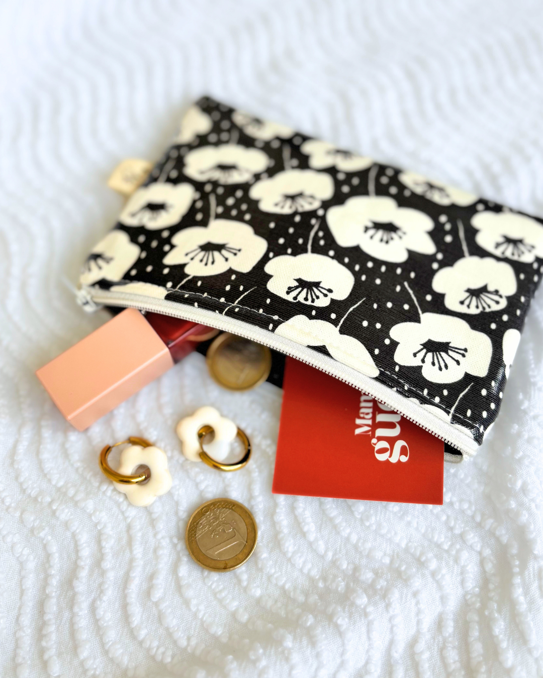 Pochette zip coquelicots blanc