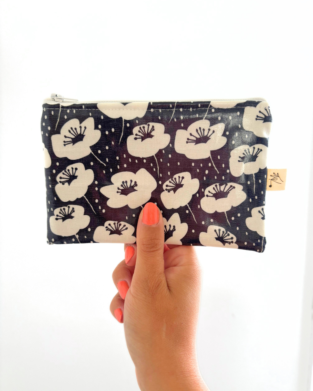 Pochette zip coquelicots blanc