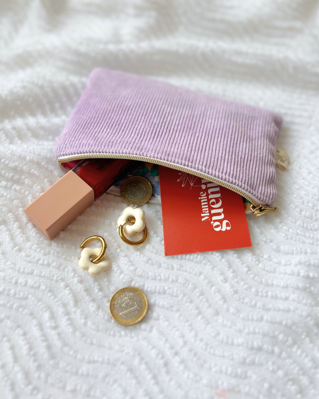 Pochette zip velours lila & fleurs