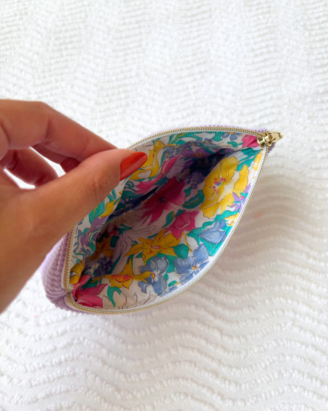 Pochette zip velours lila & fleurs