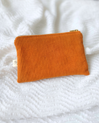 Pochette zip velours orange & fleurs