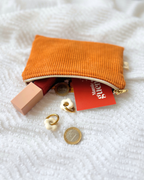 Pochette zip velours orange & fleurs