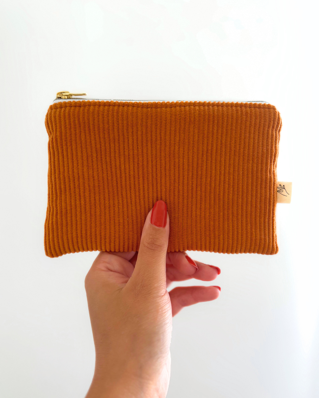 Pochette zip velours orange & fleurs