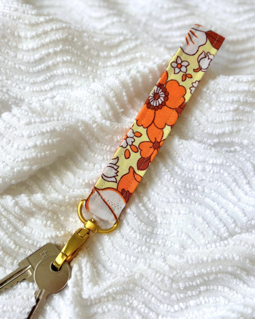 Porte-clés fleurs vintage orange