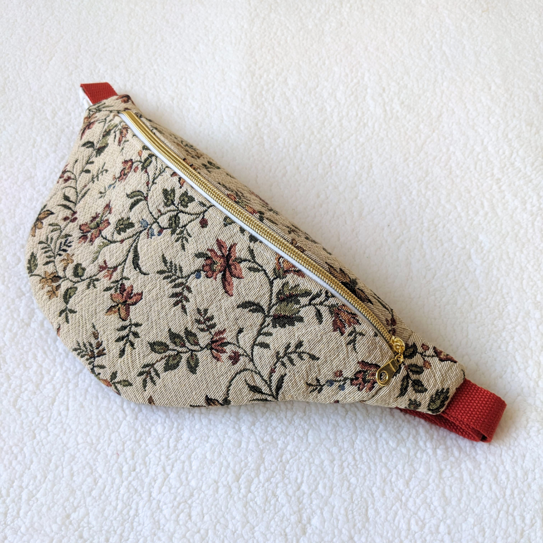 Sac banane motif fleurs anciennes