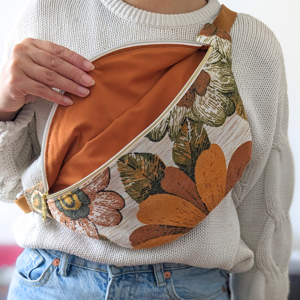 Sac banane motif fleurs vintage