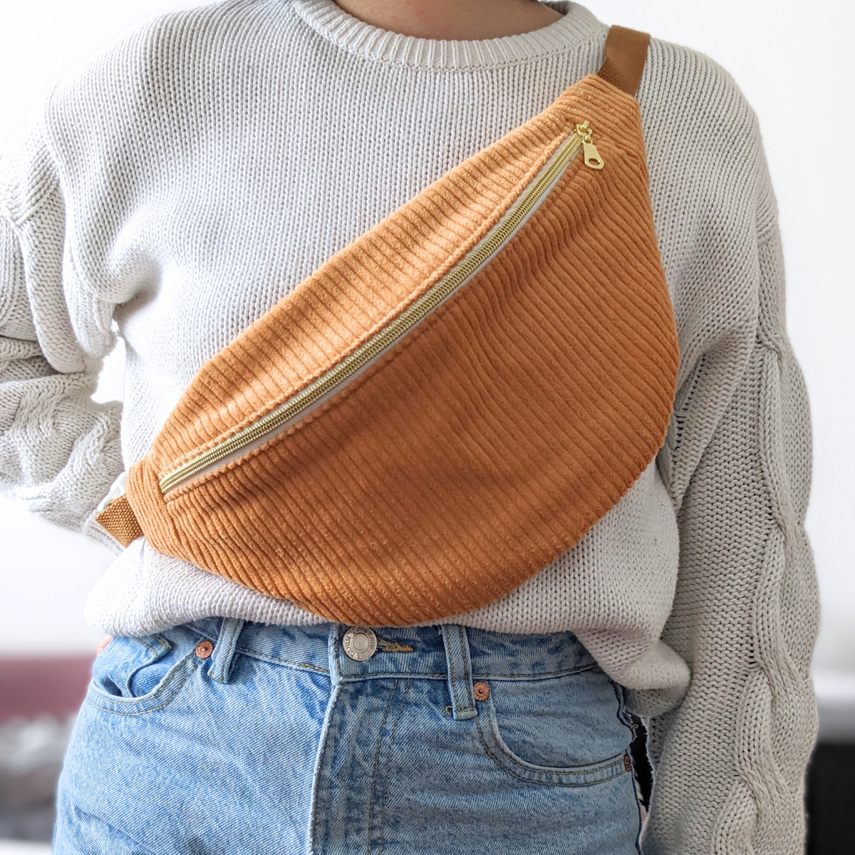 Sac banane velours Miel