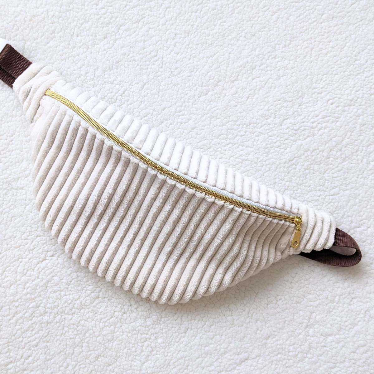 Sac banane velours Blanc & Fleurs 70s