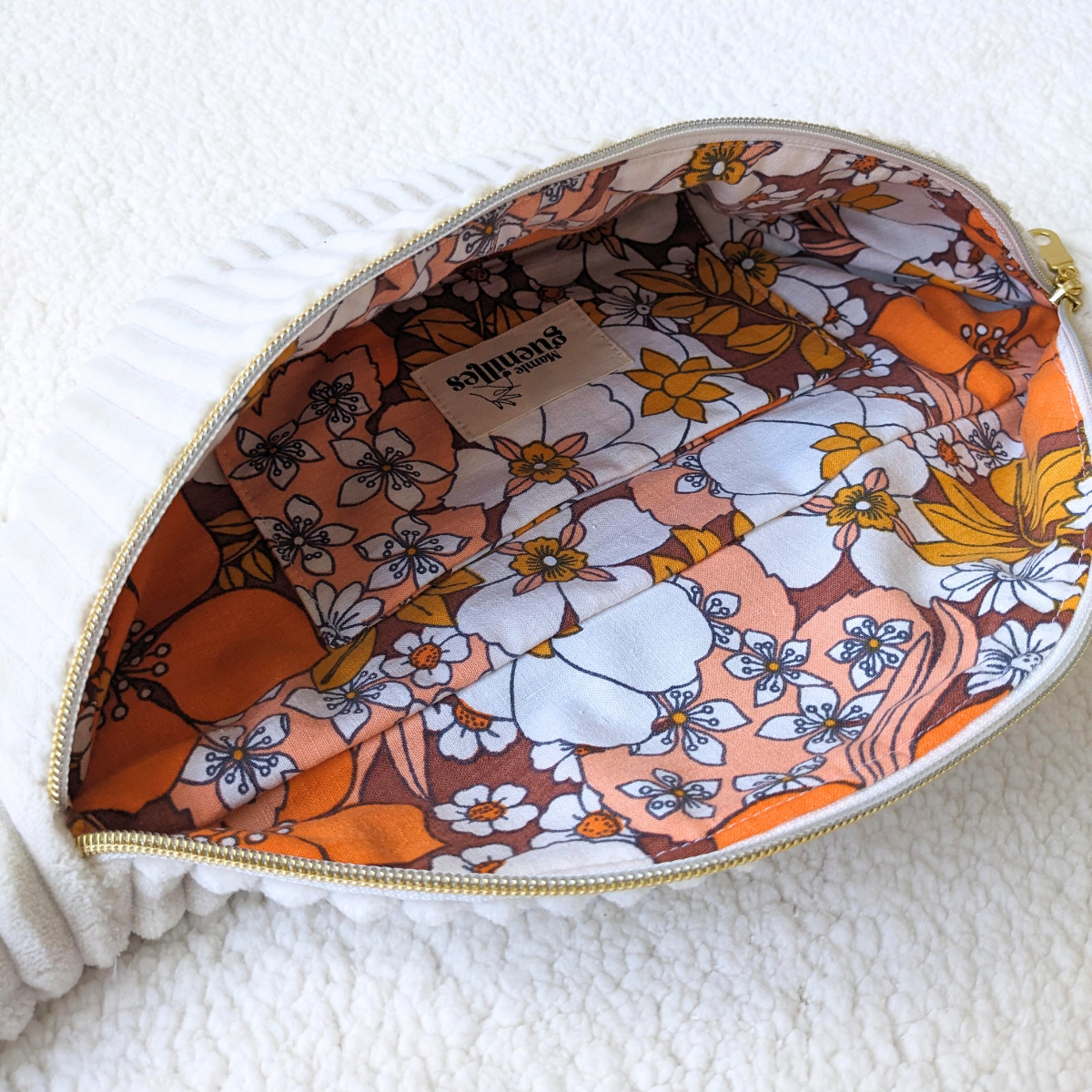 Sac banane velours Blanc & Fleurs 70s