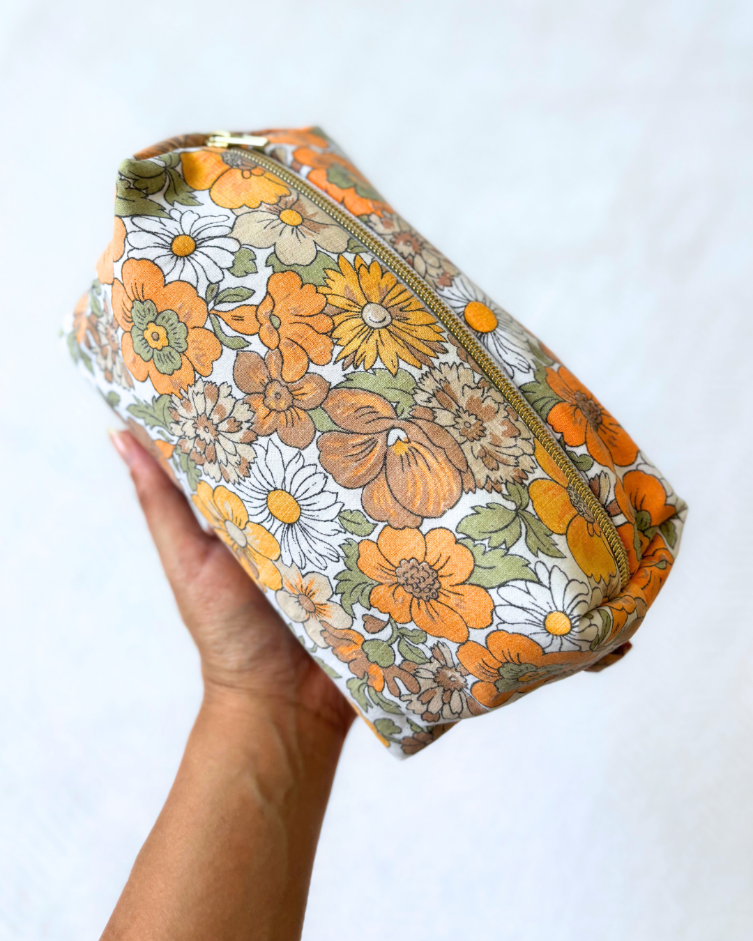 Trousse fleurs vintage orange