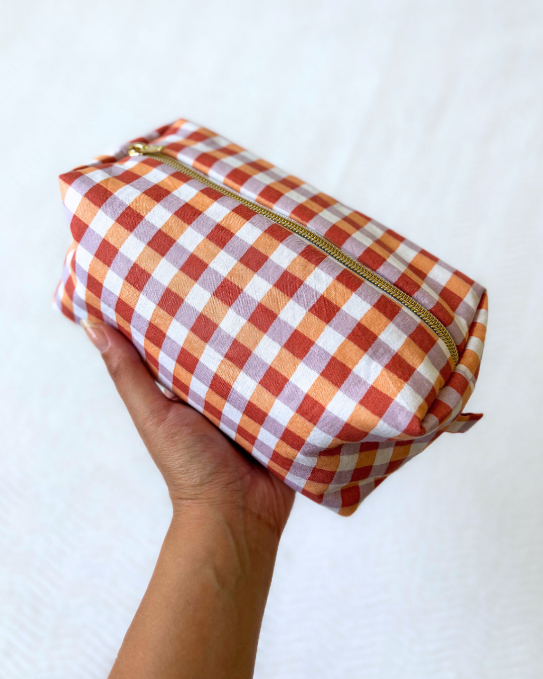 Trousse vichy orange et lila