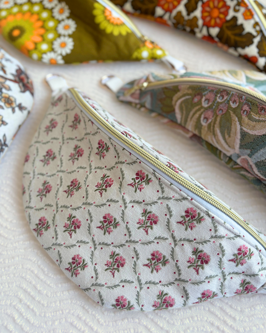 Sac banane vintage fleurs d'automne rose