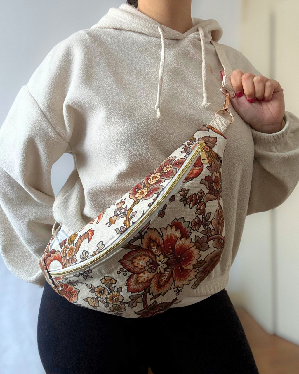 Sac banane vintage fleurs d'automne marron