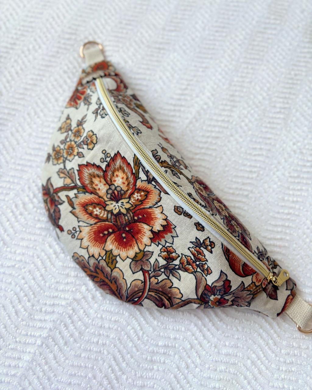 Sac banane vintage fleurs d'automne marron