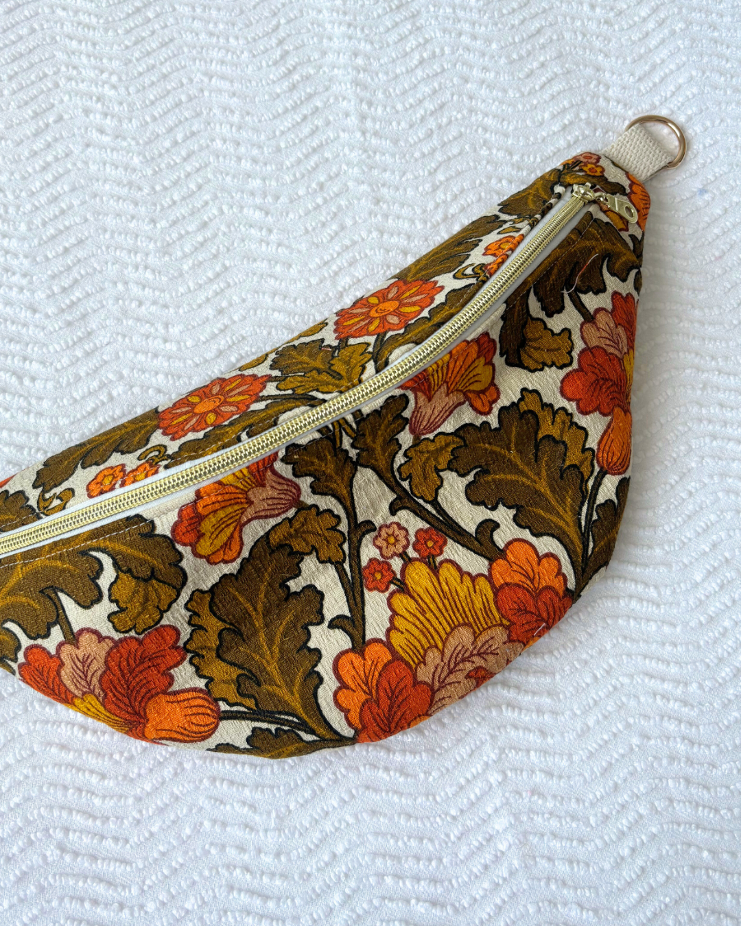 Sac banane vintage fleurs d'automne vert & orange