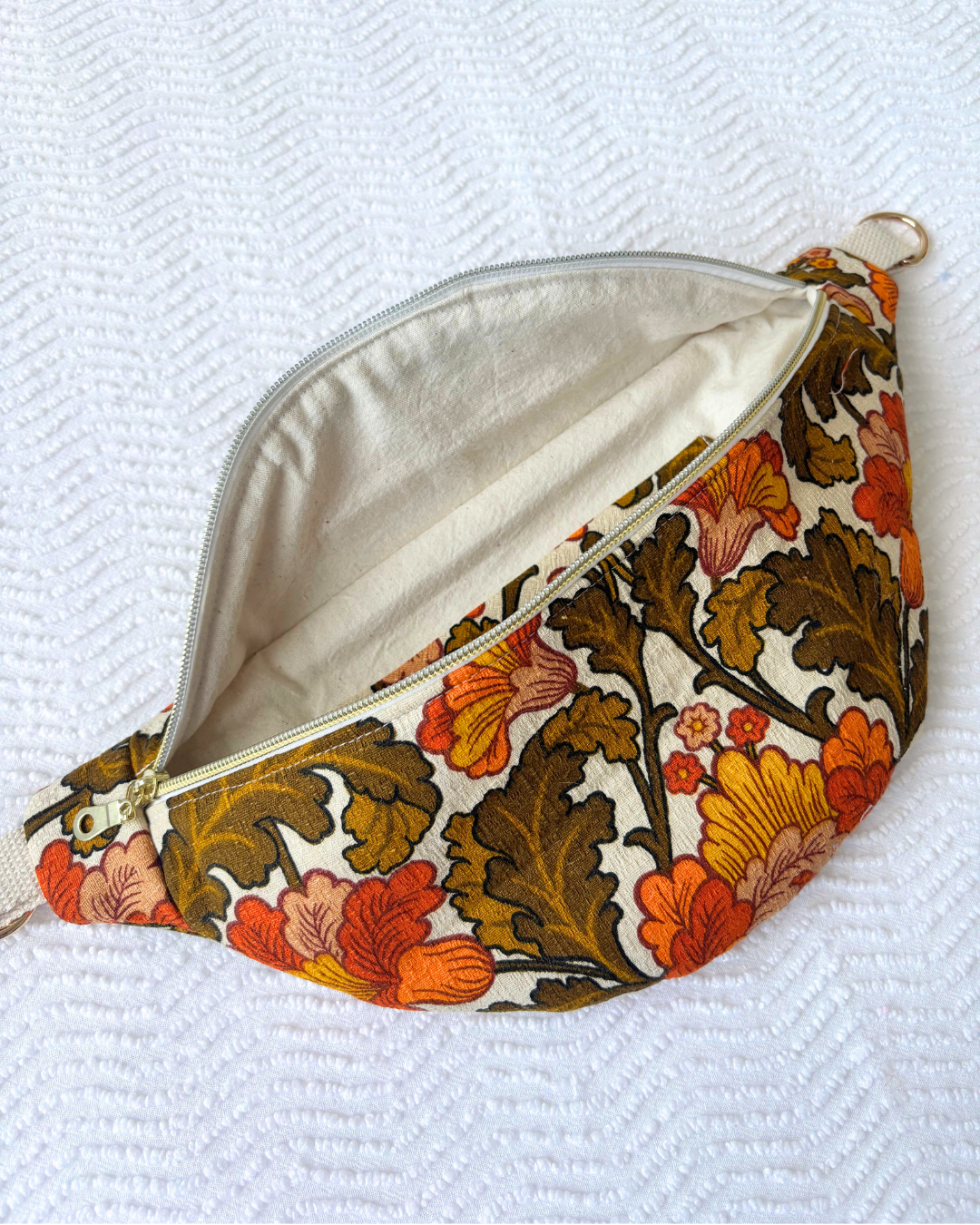 Sac banane vintage fleurs d'automne vert & orange