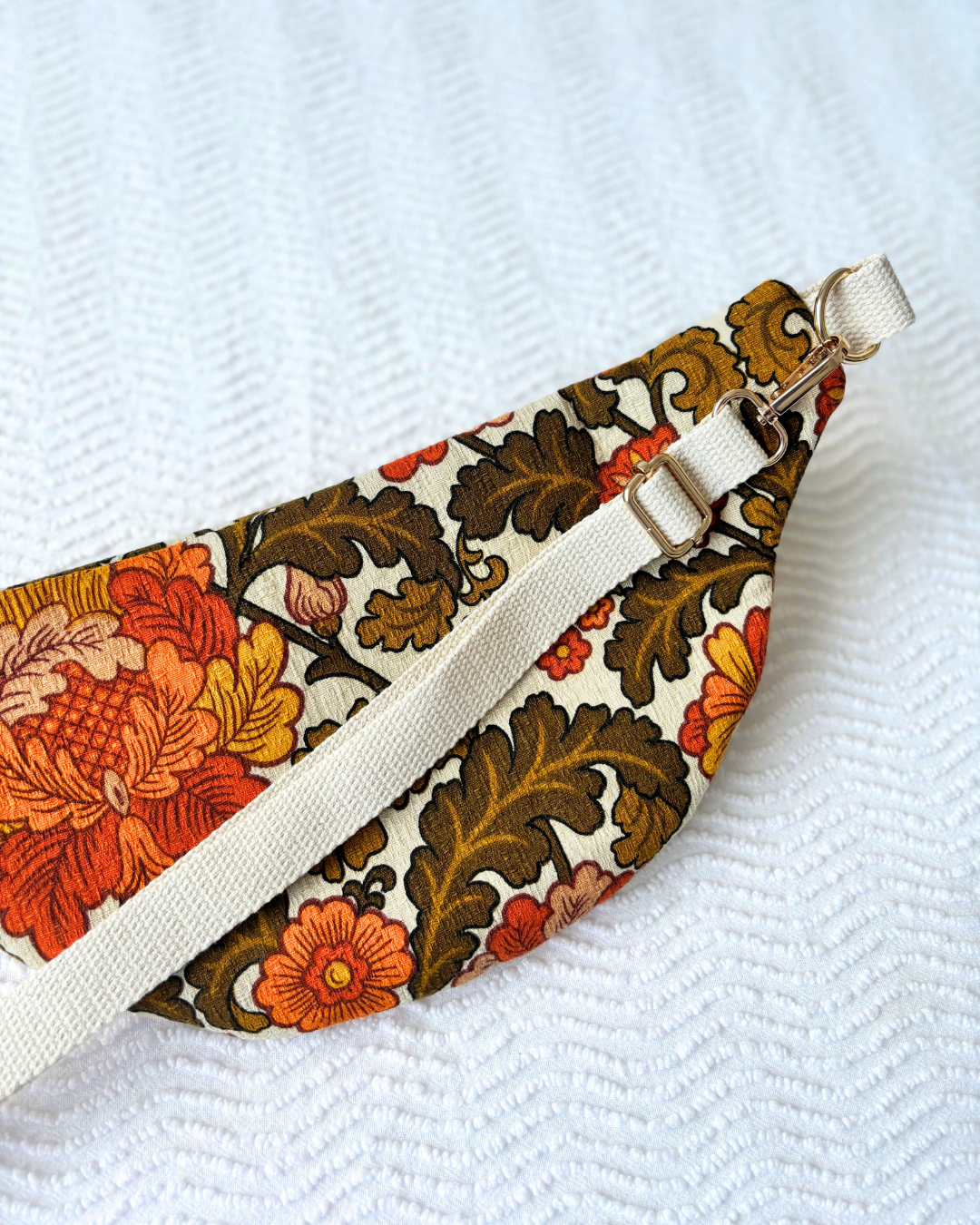 Sac banane vintage fleurs d'automne vert & orange