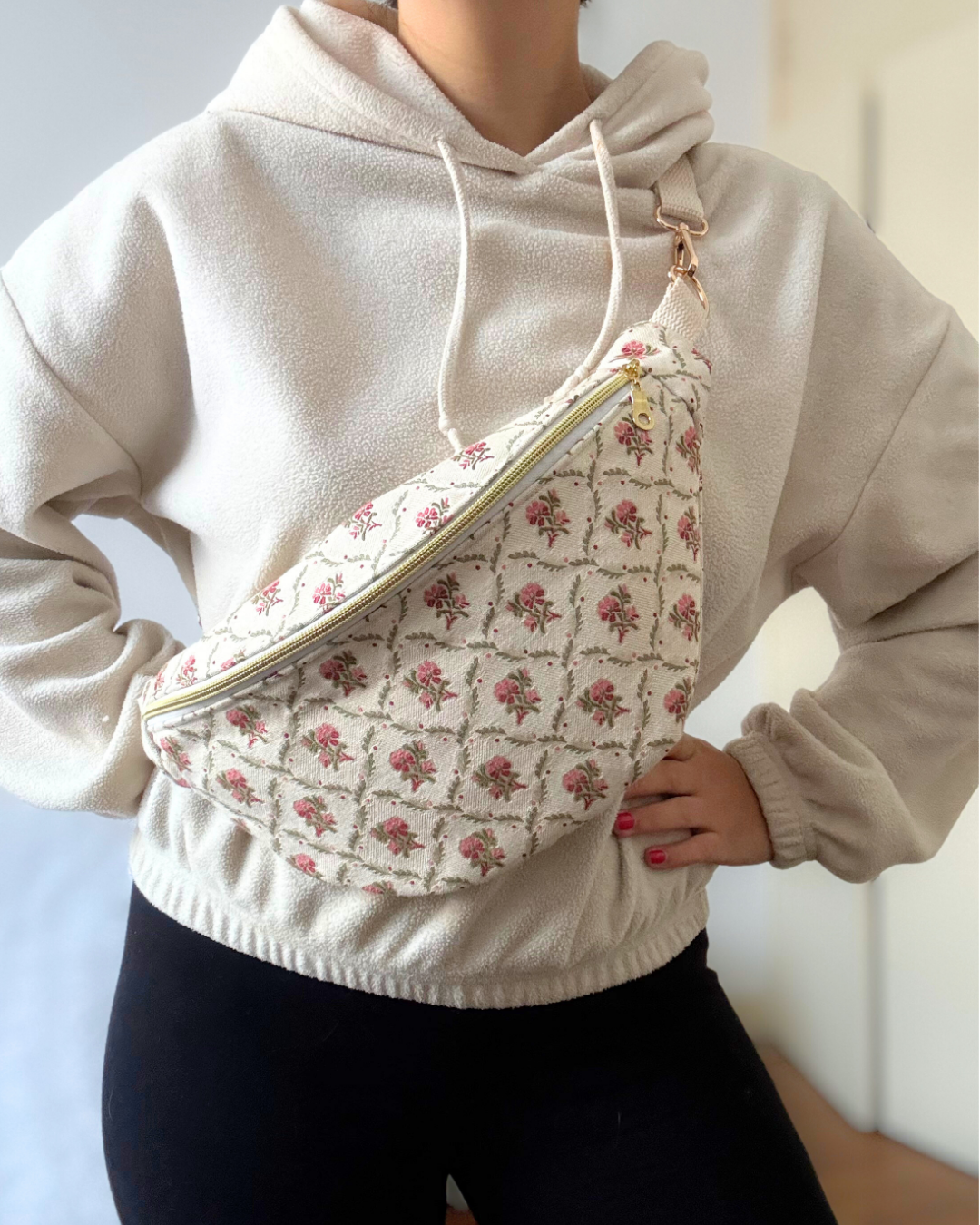 Sac banane vintage fleurs d'automne rose