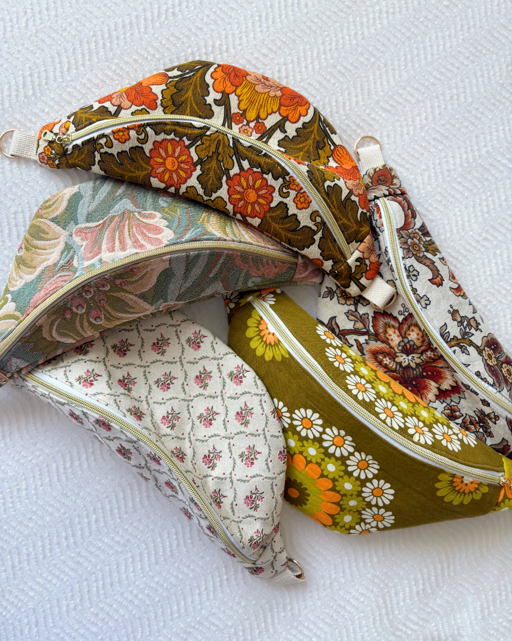 Sac banane vintage fleurs d'automne marron