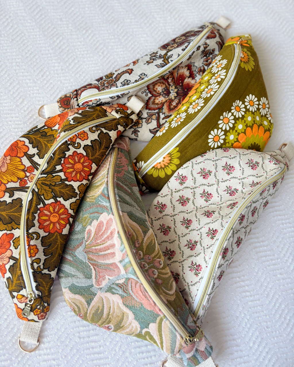 Sac banane vintage fleurs d'automne pastel