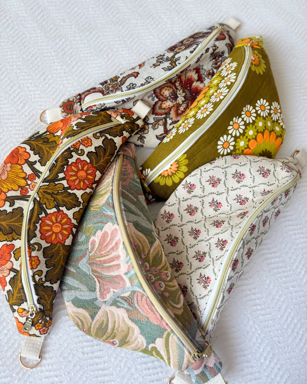 Sac banane vintage fleurs d'automne pastel